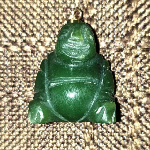 Vintage 45 Carats Genuine Canadian Nephrite Jade Happy Buddha Pendant - Picture 5 of 10